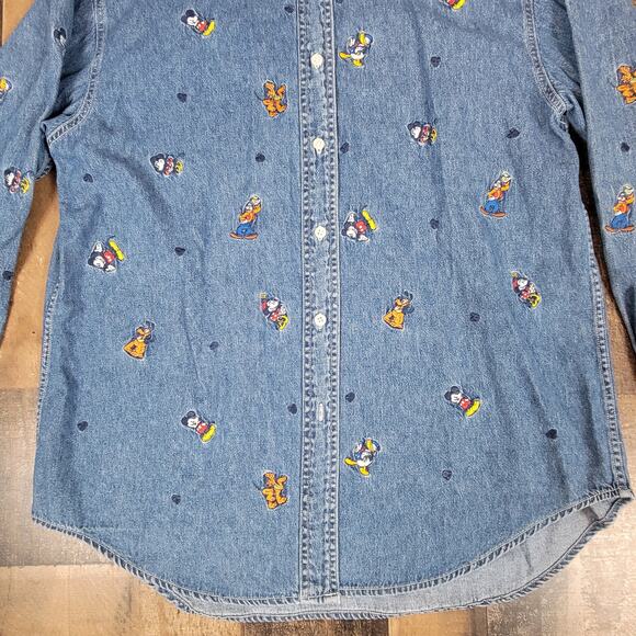 Disney Store Vintage Y2k Denim Mickey and Friends Shirt Womens Large Embroidered - Picture 3 of 14